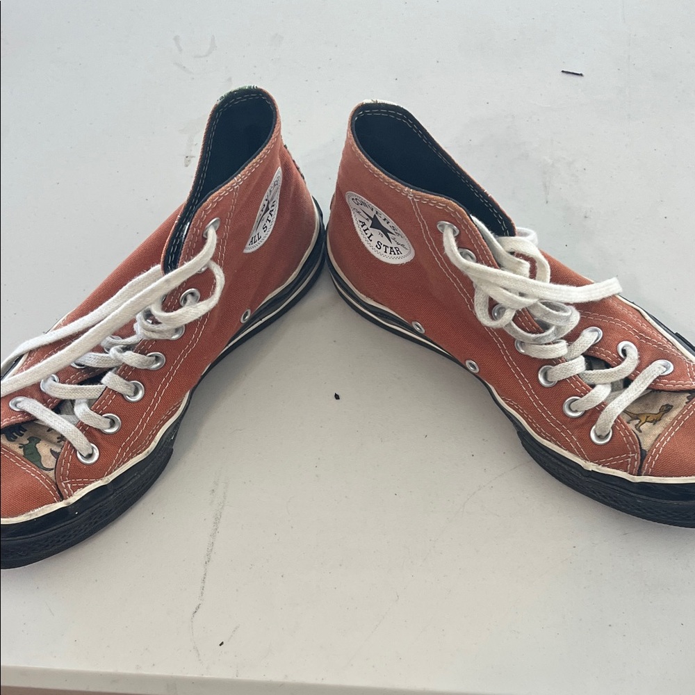 Brownish/Orange High-Top Sneakers with White Laces Chuck Taylor’s